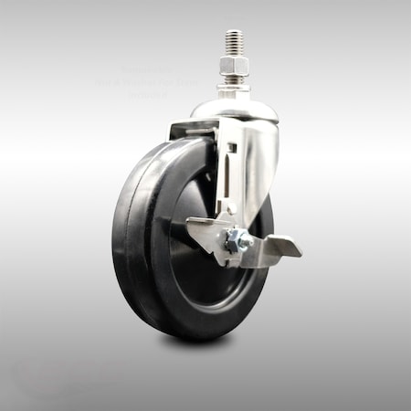Service Caster 5 Inch 316SS Soft Rubber Wheel Swivel 10mm Threaded Stem Caster with Brake SCC-SS316TS20S514-SRS-TLB-M1015